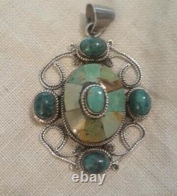 Large 2.88 Vintage Turquoise Pendant Navajo Southwest Sterling Silver 35.68 gr