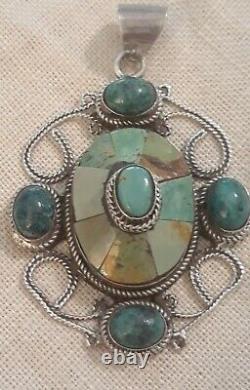 Large 2.88 Vintage Turquoise Pendant Navajo Southwest Sterling Silver 35.68 gr