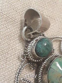 Large 2.88 Vintage Turquoise Pendant Navajo Southwest Sterling Silver 35.68 gr