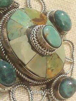 Large 2.88 Vintage Turquoise Pendant Navajo Southwest Sterling Silver 35.68 gr