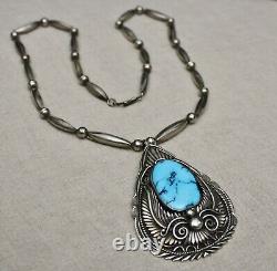 Large Vintage Native American Navajo Sterling Silver Turquoise Necklace
