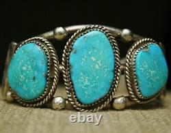 Large Vintage Native American Navajo Turquoise Sterling Silver Cuff Bracelet
