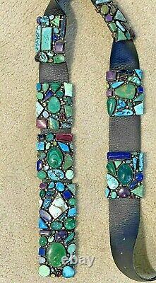 Large Vintage Navajo Cluster Concho Belt. Sterling Silver/Turquoise, Gemstones