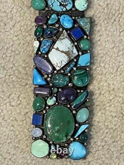 Large Vintage Navajo Cluster Concho Belt. Sterling Silver/Turquoise, Gemstones