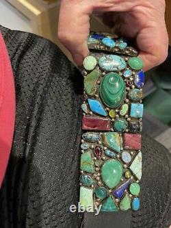 Large Vintage Navajo Cluster Concho Belt. Sterling Silver/Turquoise, Gemstones