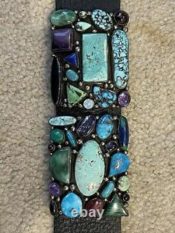 Large Vintage Navajo Cluster Concho Belt. Sterling Silver/Turquoise, Gemstones