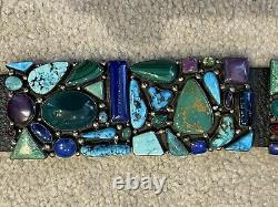 Large Vintage Navajo Cluster Concho Belt. Sterling Silver/Turquoise, Gemstones