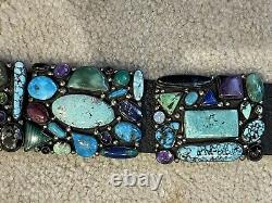 Large Vintage Navajo Cluster Concho Belt. Sterling Silver/Turquoise, Gemstones