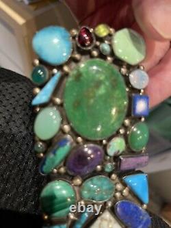 Large Vintage Navajo Cluster Concho Belt. Sterling Silver/Turquoise, Gemstones