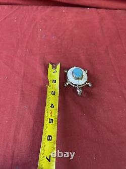 Large Vintage Navajo Handmade Sterling Silver & Turquoise Stone TURTLE Pendant