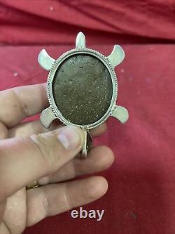 Large Vintage Navajo Handmade Sterling Silver & Turquoise Stone TURTLE Pendant