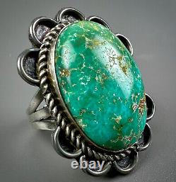 Large Vintage Navajo Harvey Era Sterling Silver Spiderweb Turquoise Ring WOW