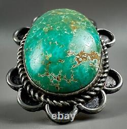 Large Vintage Navajo Harvey Era Sterling Silver Spiderweb Turquoise Ring WOW