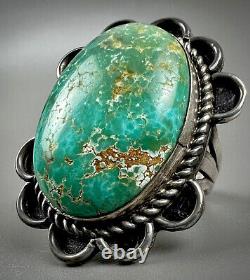 Large Vintage Navajo Harvey Era Sterling Silver Spiderweb Turquoise Ring WOW