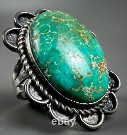 Large Vintage Navajo Harvey Era Sterling Silver Spiderweb Turquoise Ring WOW