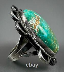 Large Vintage Navajo Harvey Era Sterling Silver Spiderweb Turquoise Ring WOW