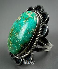 Large Vintage Navajo Harvey Era Sterling Silver Spiderweb Turquoise Ring WOW