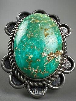 Large Vintage Navajo Harvey Era Sterling Silver Spiderweb Turquoise Ring WOW