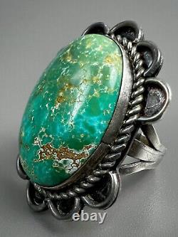 Large Vintage Navajo Harvey Era Sterling Silver Spiderweb Turquoise Ring WOW