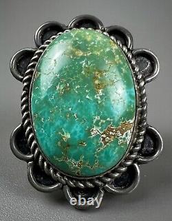 Large Vintage Navajo Harvey Era Sterling Silver Spiderweb Turquoise Ring WOW