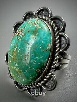 Large Vintage Navajo Harvey Era Sterling Silver Spiderweb Turquoise Ring WOW