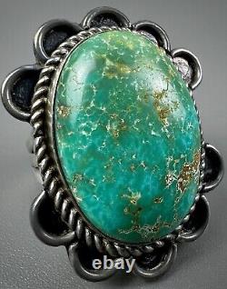 Large Vintage Navajo Harvey Era Sterling Silver Spiderweb Turquoise Ring WOW