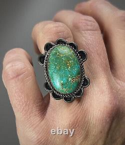 Large Vintage Navajo Harvey Era Sterling Silver Spiderweb Turquoise Ring WOW