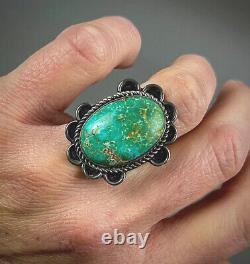 Large Vintage Navajo Harvey Era Sterling Silver Spiderweb Turquoise Ring WOW