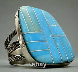 Large Vintage Navajo Native American Sterling Silver Turquoise Inlay Ring