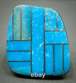 Large Vintage Navajo Native American Sterling Silver Turquoise Inlay Ring