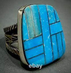 Large Vintage Navajo Native American Sterling Silver Turquoise Inlay Ring