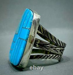 Large Vintage Navajo Native American Sterling Silver Turquoise Inlay Ring