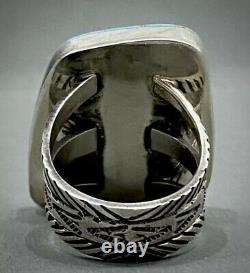 Large Vintage Navajo Native American Sterling Silver Turquoise Inlay Ring