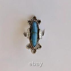 Large Vintage Navajo Natural Turquoise Sterling Silver Oval Ring Sz 5