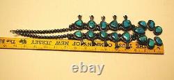 Large Vintage Navajo Sterling Seamed Beads & Turquoise Squash Blossom Necklace