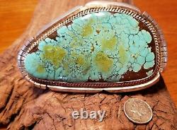 Large Vintage Navajo Sterling Silver Number 8 Turquoise Signed Belt Buckle