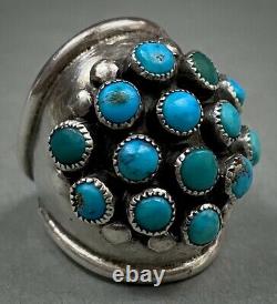 Large Vintage Navajo Sterling Silver Turquoise Cluster Dome Ring STUNNING