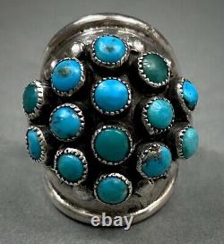 Large Vintage Navajo Sterling Silver Turquoise Cluster Dome Ring STUNNING