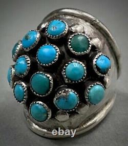 Large Vintage Navajo Sterling Silver Turquoise Cluster Dome Ring STUNNING