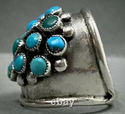 Large Vintage Navajo Sterling Silver Turquoise Cluster Dome Ring STUNNING