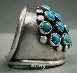 Large Vintage Navajo Sterling Silver Turquoise Cluster Dome Ring STUNNING