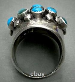 Large Vintage Navajo Sterling Silver Turquoise Cluster Dome Ring STUNNING