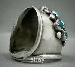 Large Vintage Navajo Sterling Silver Turquoise Cluster Dome Ring STUNNING