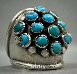 Large Vintage Navajo Sterling Silver Turquoise Cluster Dome Ring STUNNING