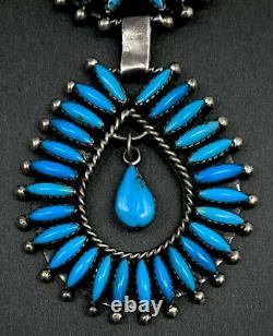 Large Vintage Navajo Sterling Silver Vivid Blue Turquoise Panel Bib Necklace WOW