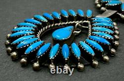 Large Vintage Navajo Sterling Silver Vivid Blue Turquoise Panel Bib Necklace WOW