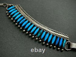 Large Vintage Navajo Sterling Silver Vivid Blue Turquoise Panel Bib Necklace WOW