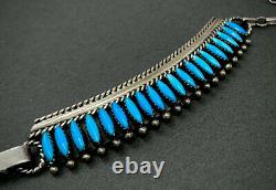 Large Vintage Navajo Sterling Silver Vivid Blue Turquoise Panel Bib Necklace WOW