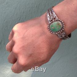 Large Wrist Men's Vintage Navajo Indian Silver Green Turquoise Cuff Bracelet
