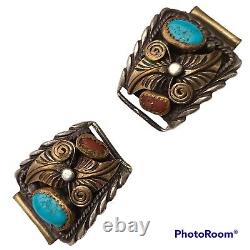 Lawrence baca navajo Vintage sterling silver Watchband Tabs Turquoise Coral